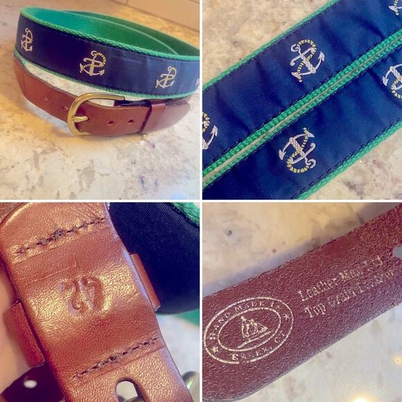 Leather Man Limited Preppy Mens Nautical Anchor Ribbon Canvas Leather Belt sz 42 - Picture 1 of 11